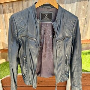 Navy Leather Jacket for Women